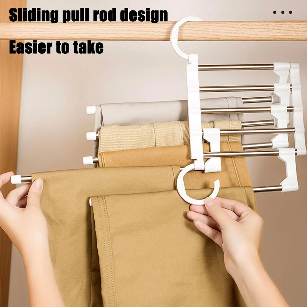 MaxiRack 5-in-1 Magic Trouser Rack – Stainless Steel Folding Pant & Tie Organizer for Closet & Wardrobe Storage