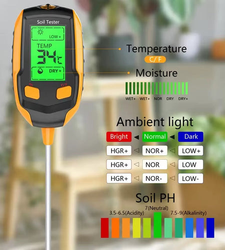 SmartGrow 4-in-1 Digital Soil Meter – Moisture, pH, Temperature & Sunlight Intensity for Perfect Plant Care