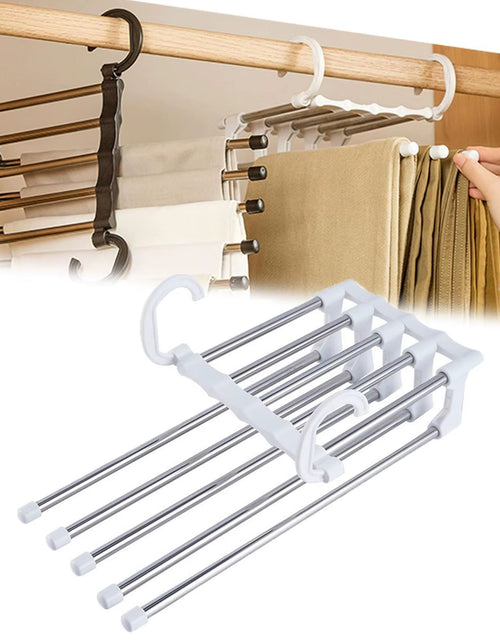 Load image into Gallery viewer, MaxiRack 5-in-1 Magic Trouser Rack – Stainless Steel Folding Pant &amp; Tie Organizer for Closet &amp; Wardrobe Storage
