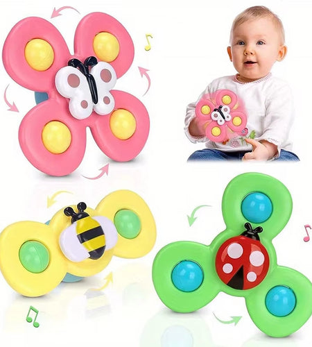 SplashFun 3-Piece Baby Bath Toy Set – Fun Cartoon Spinner Suction Cup Rattles for Babies & Toddlers