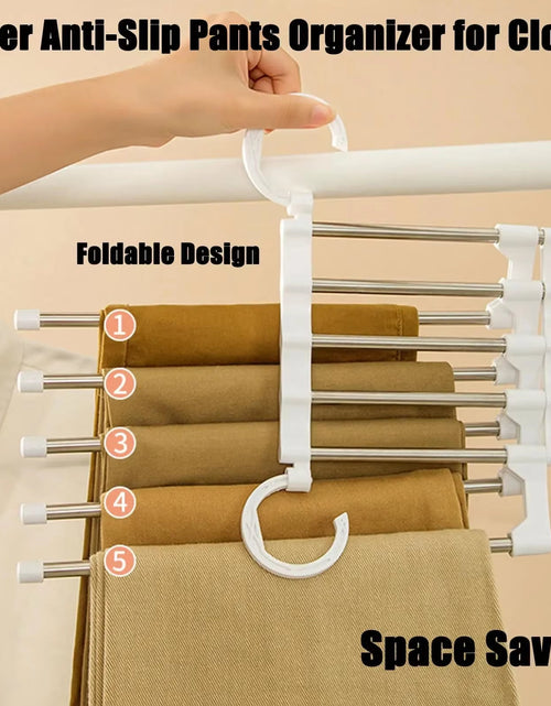 Load image into Gallery viewer, MaxiRack 5-in-1 Magic Trouser Rack – Stainless Steel Folding Pant &amp; Tie Organizer for Closet &amp; Wardrobe Storage
