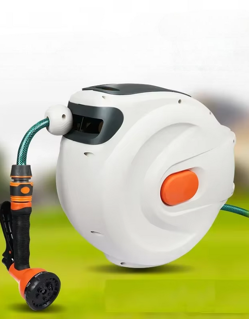 Load image into Gallery viewer, 10/20M Automatic Rewind Hose Reel with 7 Pattern Hose Nozzle Water Hose Reel Slow Return System for Car Garden
