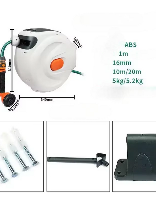 Load image into Gallery viewer, 10/20M Automatic Rewind Hose Reel with 7 Pattern Hose Nozzle Water Hose Reel Slow Return System for Car Garden
